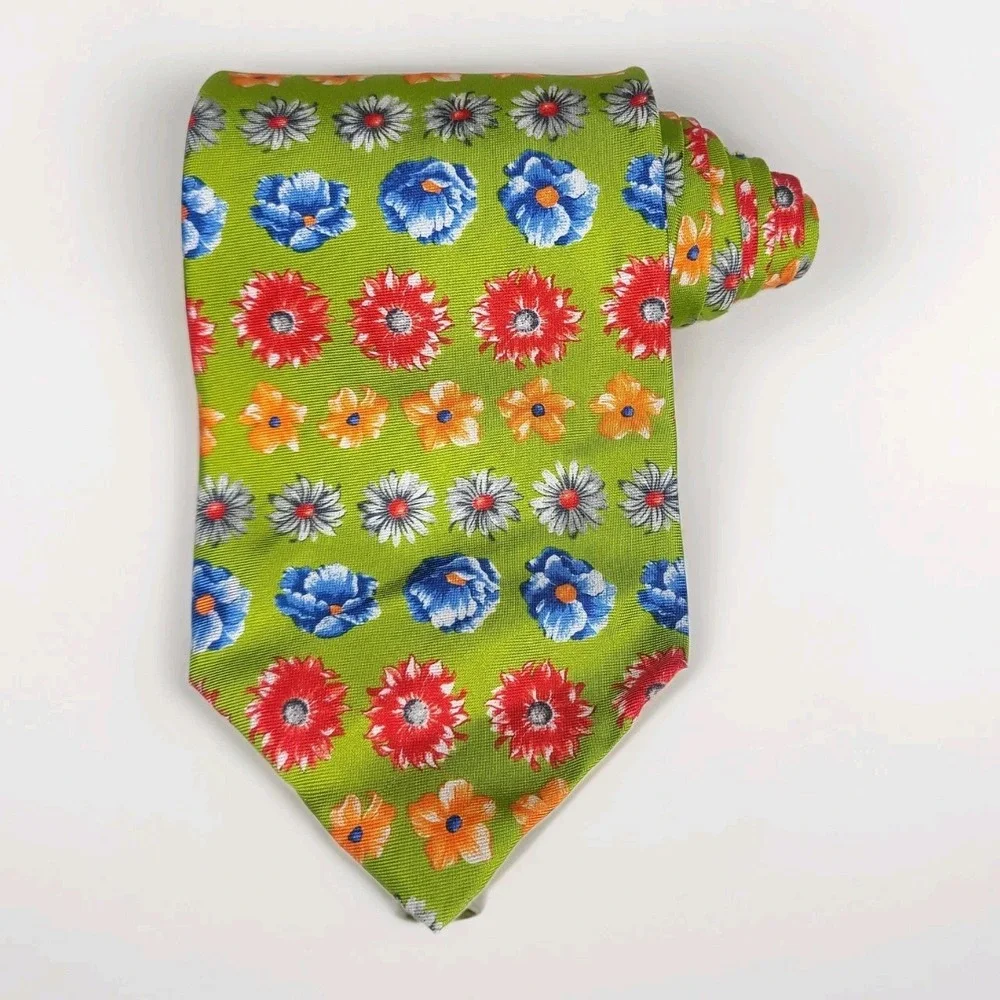 Vintage Gap Mens Necktie Tie Green Floral 100% Silk‎ Made In USA Classic 90s